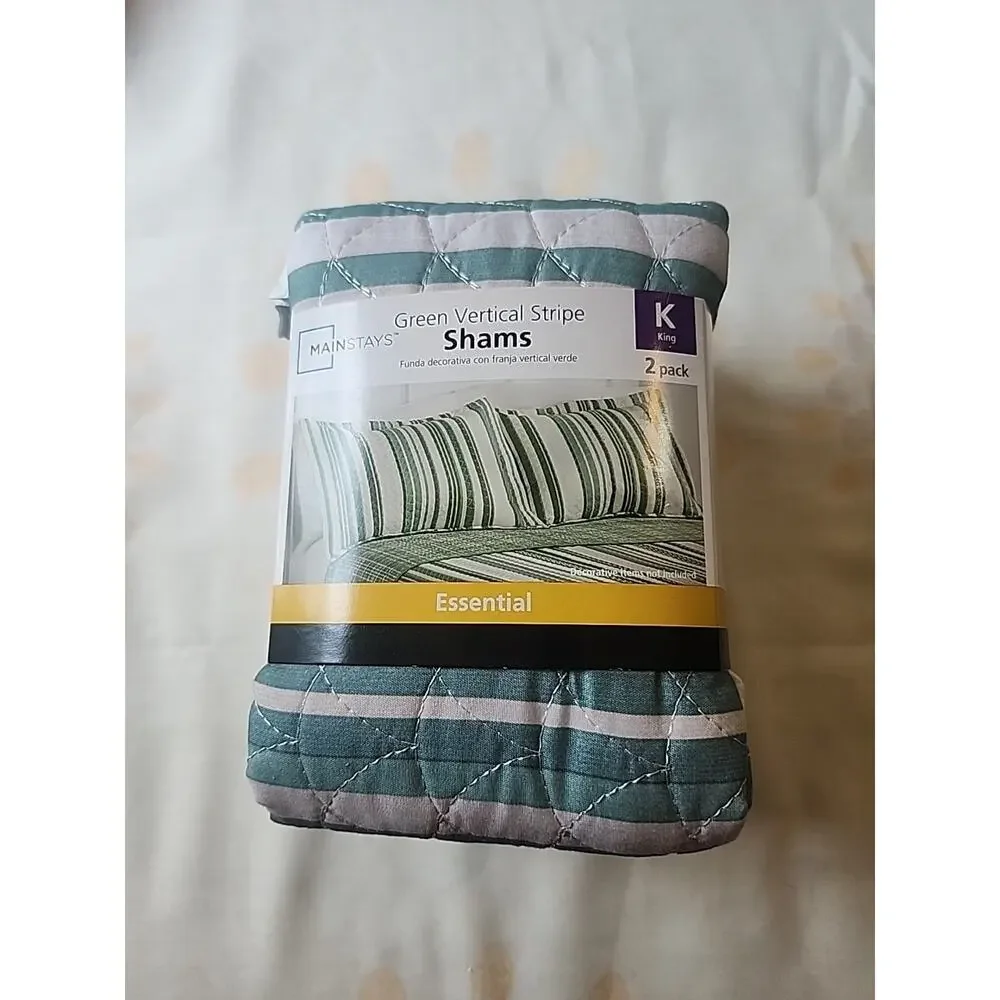 Mainstays Green Vertical Stripe Shams Essentials 2 pack King Quilted